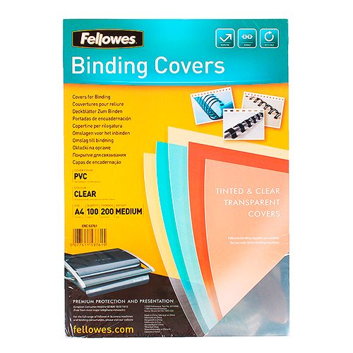 Обложки для переплета пластиковые Fellowes Binding covers, А4, 200 мкм, прозрачные, 100 шт. / Пластиковые обложки oe.kz Обложки для переплета пластиковые Fellowes Binding covers, А4, 200 мкм, прозрачные, 100 шт. / Пластиковые обложки