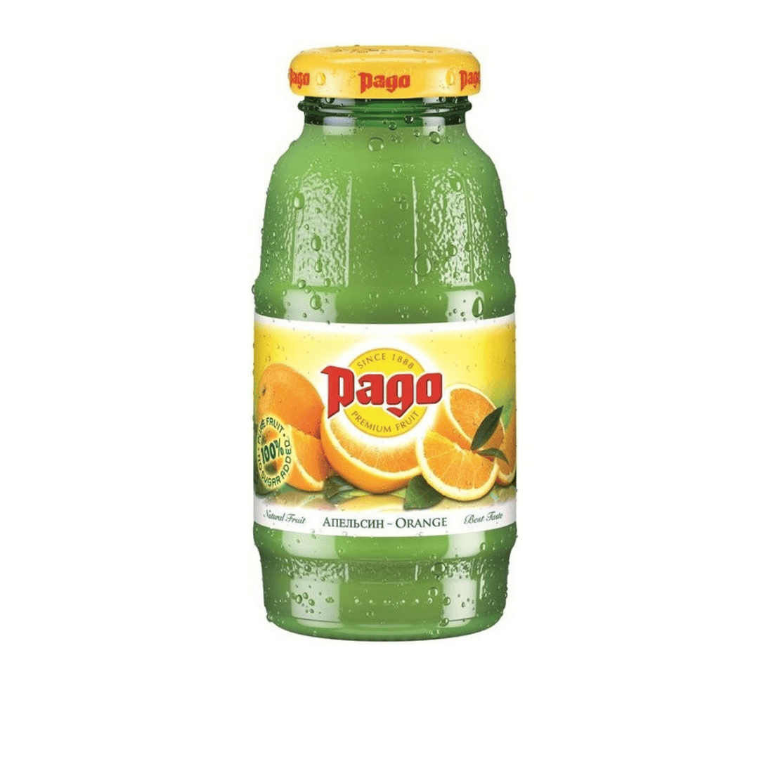 Pago "Апельсин" шырыны, 0,2 л, шыны бөтелкеде / Сусындар мен энергетиктер