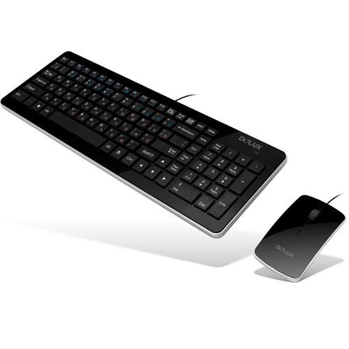 Проводной набор Delux DLD-1525OUB, клавитура и оптическая мышь, USB, 12 мультимедиа клавиш, черный / Комплекты клавиатура+мышь