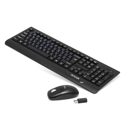 Беспроводной набор Delux DLD-6071OGB, клавиатура и мышь, USB, черная / Комплекты клавиатура+мышь