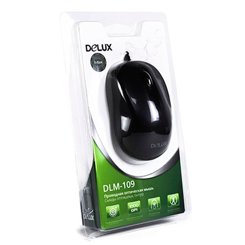 Мышь проводная оптическая Delux DLM-109OUB, USB, 3 кнопки, 1000 dpi, черная