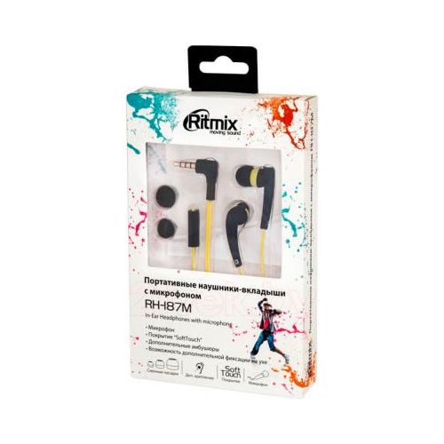 Гарнитура Ritmix RH-187M, диапозон частот 20-20000 Гц, черно-желтая / Гарнитуры №3
