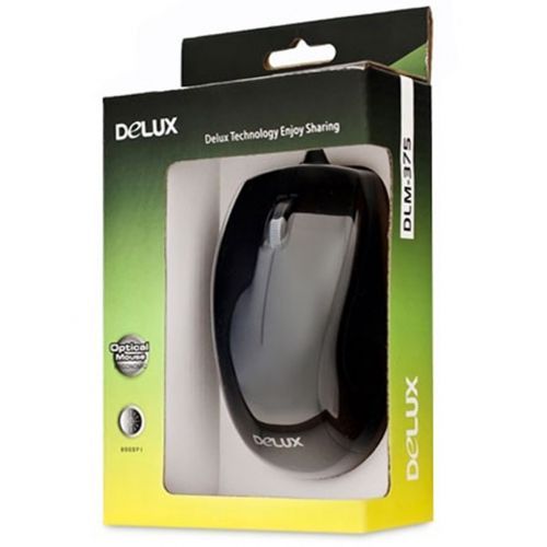 Оптикалық сымды тінтуір Delux DLM-375OUB, USB, 3 батырма, 800 dpi, қара