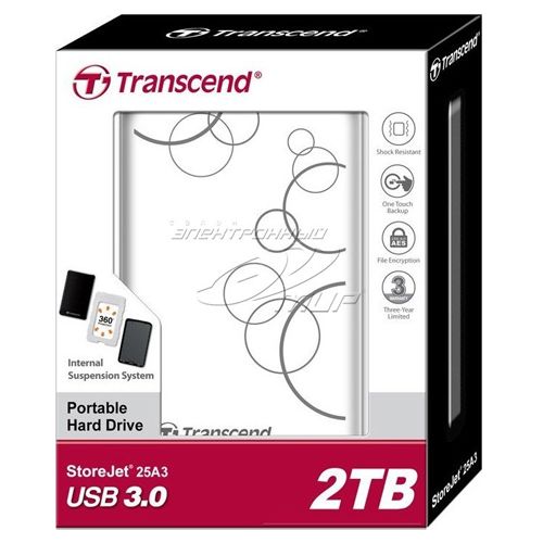 Жесткий диск 2 TB, Transcend ''StoreJet 25A3'', USB 3.0, HDD, белый / Внешние жесткие диски №2