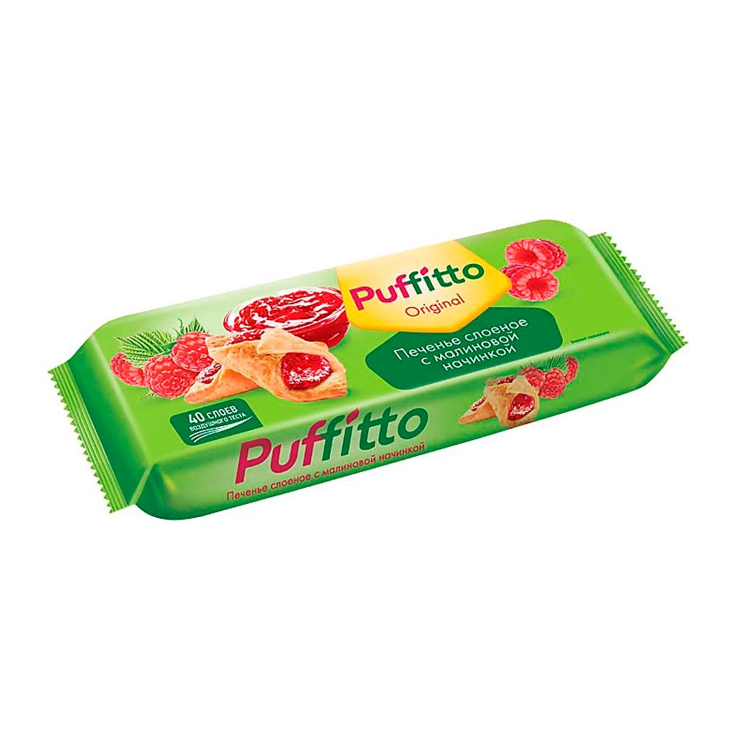 Яшкино "Puffitto original" печеньесі, таңқурай салмасы бар қабаттама қамыр, 125 гр