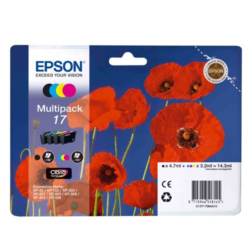 Картридж оригинальный Epson Expression Home XP-33/103/203/207, C13T17064A10, (комп. 4шт), цветной / null