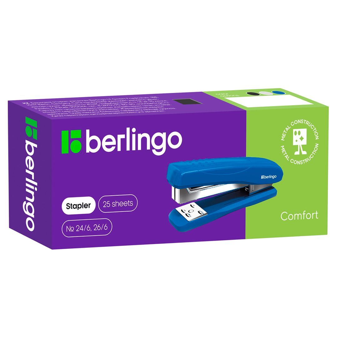 25 параққа дейін қапсырмалағыш степлер, Berlingo "Comfort", № 24/6, 26/6, пластик, қара / Степлерлер №4
