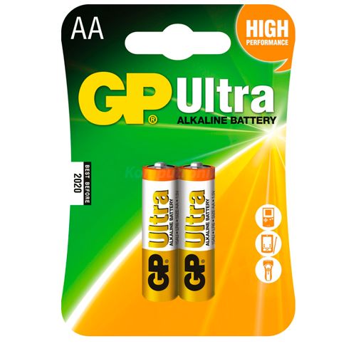 Батарейки GP Ultra пальчиковые АA LR6 15AU, 1.5V, алкалиновые, 2 шт./уп, цена за упаковку / Батарейки