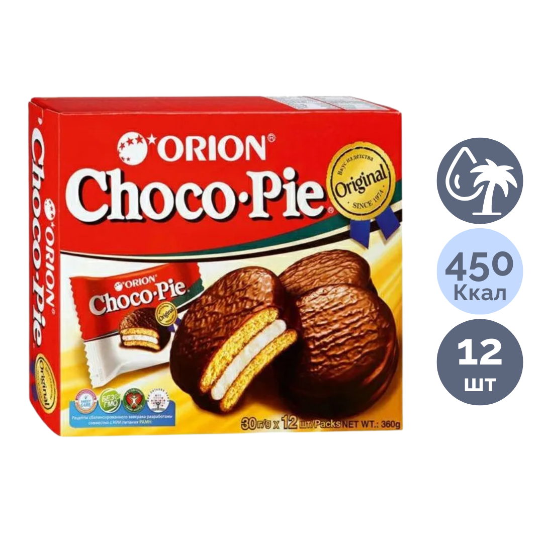 Бисквит Orion "Choco-Pie", 360 гр, 12 штук в коробке / Печенье, вафли, крекеры