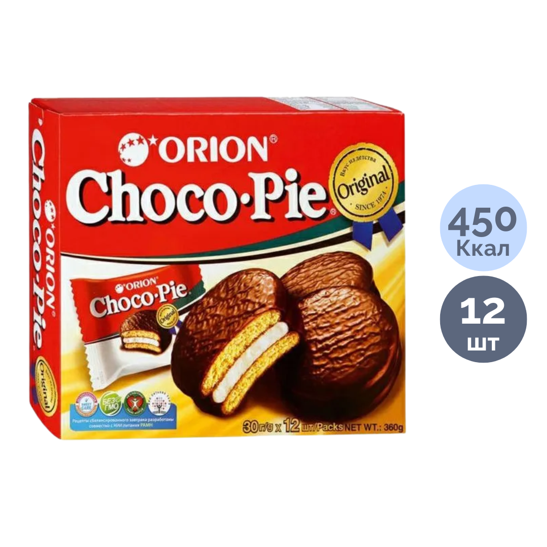 Бисквит Orion "Choco-Pie", 360 гр, қорапта 12 дана / Печенье, вафлилер, крекерлер