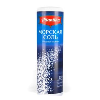 Соль пищевая Атлантика "Морская", мелкая, йодированная, в тубе с дозатором, 250 гр / Соль, специи, пряности