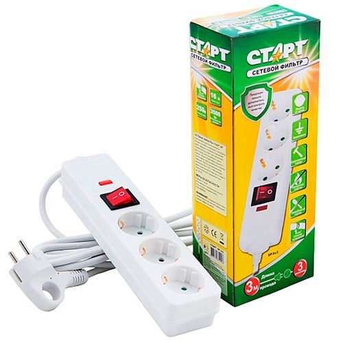 Сетевой фильтр Старт SP, 3 розетки, 3 м, белый / Сетевые фильтры