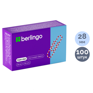 Кеңсе қыстырғыштары Berlingo Zebra, 28 мм, 100 дана, пластикалық жабын / Кеңсе қыстырғыштары