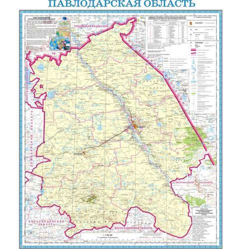 Карта областная Павлодарская, масштаб 1:1 000 000, 520*590 мм, не ламинированная / null