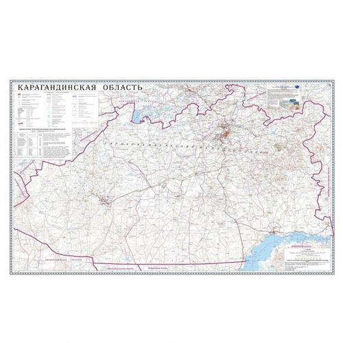 Карта областная Карагандинская, масштаб 1:1 000 000, 680*1110 мм, не ламинированная / null