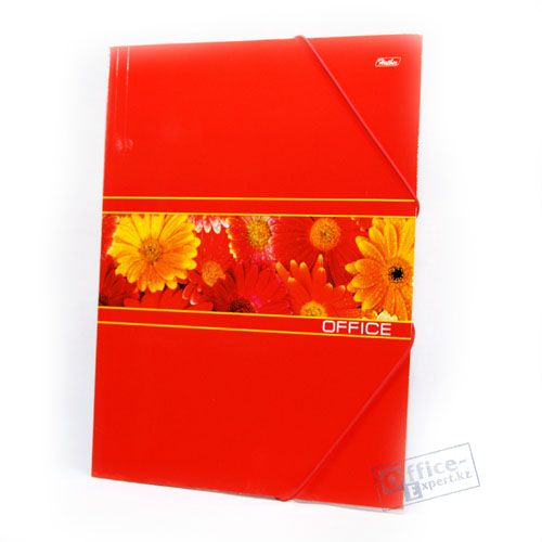 Папка Hatber "Герберы", А4 формат, на резинке, картонная, красная / Папки на резинках