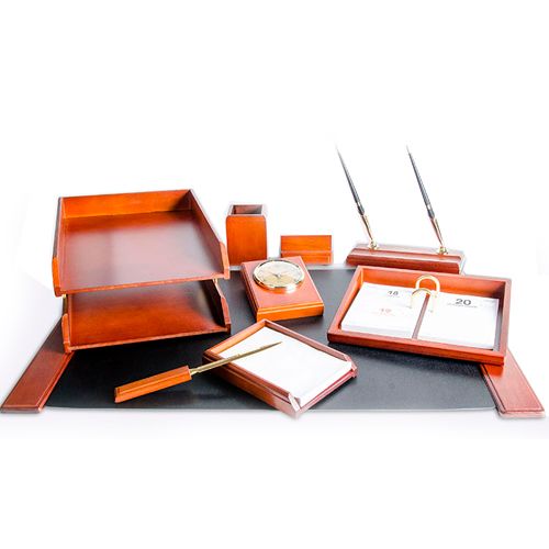 Настольный набор Delucci 9 предметов, дерево, 2 ручки в комплекте, темно-коричневый орех / Настольные наборы