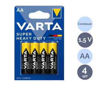 Батарейки Varta SUPERLIFE Mignon пальчиковые AA R6, 1.5V, 4 шт./уп, цена за упаковку / Батарейки