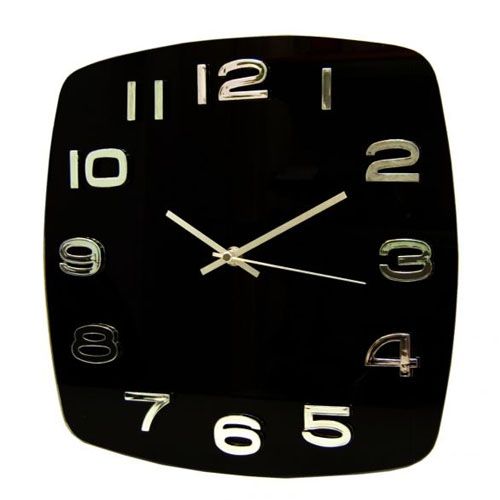 Часы стеклянные d=31,5 см квадратные,черные / Часы настенные