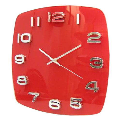 Часы стеклянные d=31,5 см, квадратные, красные / Часы настенные