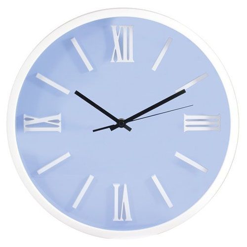 Часы пластиковые Tig d=31 см, круглые, голубой циферблат, белые цифры / Часы настенные