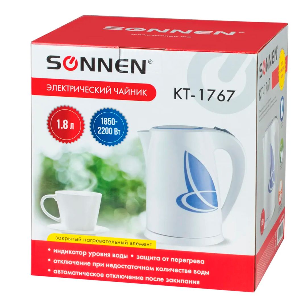 Электрлік шәйнек Sonnen KT-1767, 1,8 л, пластик, ақ/көк