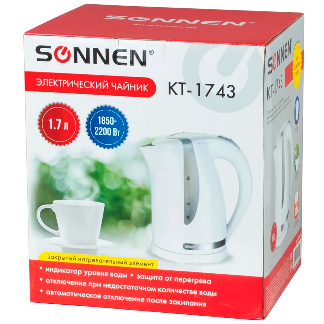 Электрлік шәйнек Sonnen KT-1743, 1,7 л, пластик, ақ