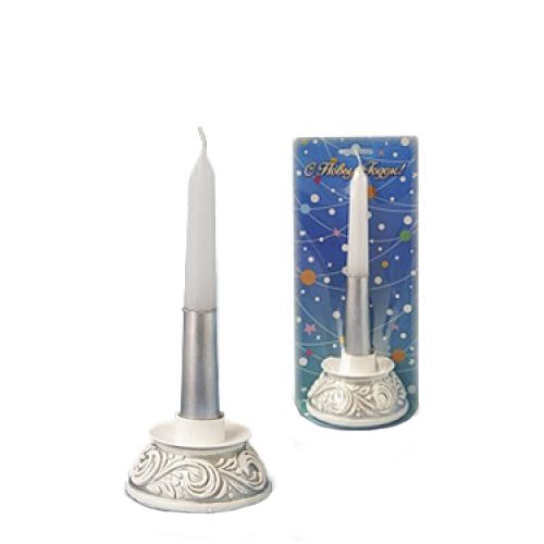Свеча новогодняя античная на подсвечнике "Узорный" Казахстан, серебряная / Подарки и сувениры