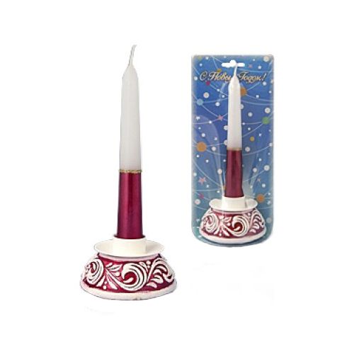 Свеча новогодняя античная на подсвечнике "Узорный" Казахстан, рубиновая / Подарки и сувениры