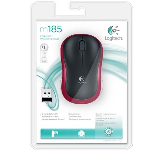 Мышь беспроводная Logitech M185, USB, 3 кнопки, 1000 dpi, красная / Мыши беспроводные №2