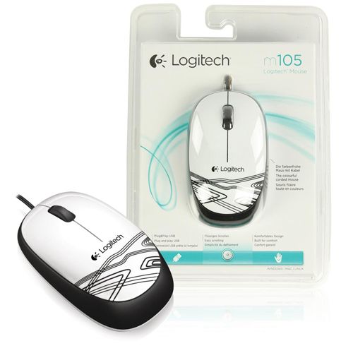 Мышь проводная оптическая Logitech M105, USB, 3 кнопок, 1000 dpi, белая / Мыши проводные №2