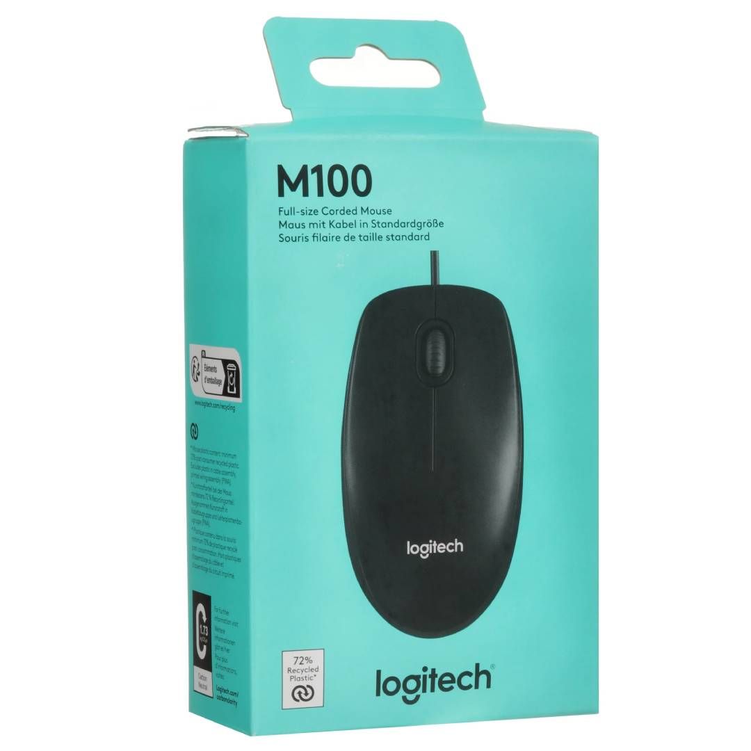 Мышь проводная оптическая Logitech M100, USB, 3 кнопки, 800 dpi, серая / Мыши проводные №5