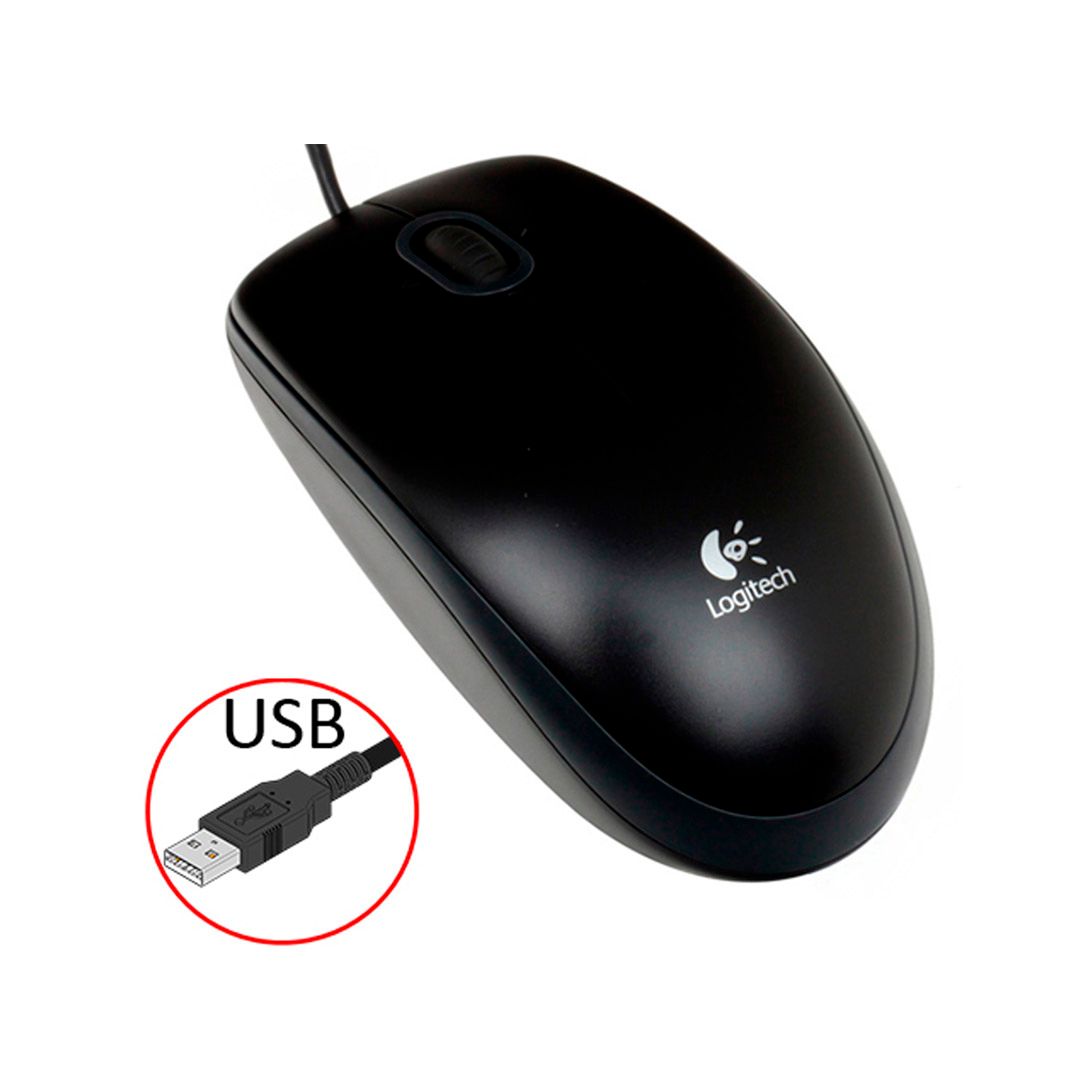Мышь проводная оптическая Logitech B100, USB, 3 кнопки, 800 dpi, черная / Мыши проводные №2