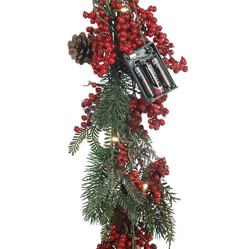 Гирлянда искусственная Kaemingk, с шишками и ягодами, 180 см, зеленый / Новый Год