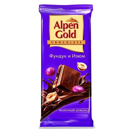 Шоколад Alpen Gold "Фундук и изюм", 90 гр / Шоколад