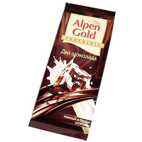 Шоколад Alpen Gold "Два шоколада", 90 гр, темный и белый / Шоколад