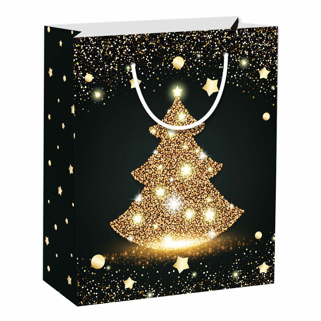 Пакет подарочный Золотая сказка "Midnight Christmas Tree", размер 26,5*12,7*33 см, глиттер / Упаковка подарков