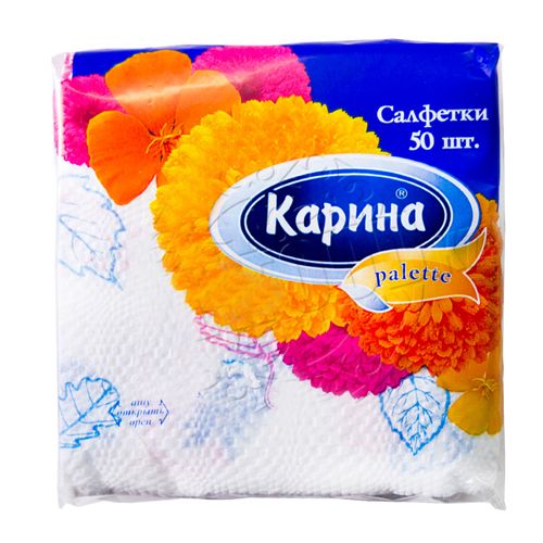 Салфетки Карина "Palette" 1 слойные, 50 шт / Салфетки бумажные