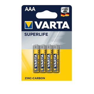 Батарейки Varta SUPERLIFE Micro мизинчиковые AAA R03P, 1.5V, 4 шт./уп, цена за упаковку / Батарейки
