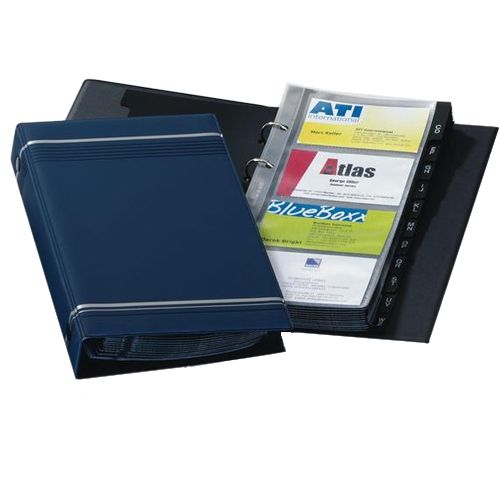 Визитница 4-х рядная Durable "VISIFIX" на 200 визиток, 255*145 мм, синяя, на 4-х кольцах  / Визитницы настольные