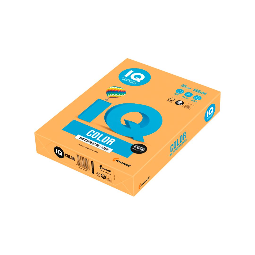 Бумага IQ Color Neon, А4, 80 г/м2, 500 листов, оранжевый неон / Бумага цветная №2