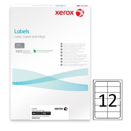 Этикетка самоклеящаяся Xerox Labels, А4, размер 105*44 мм, 12 этикеток, матовая, 100 листов / Самоклеящиеся этикетки универсальные