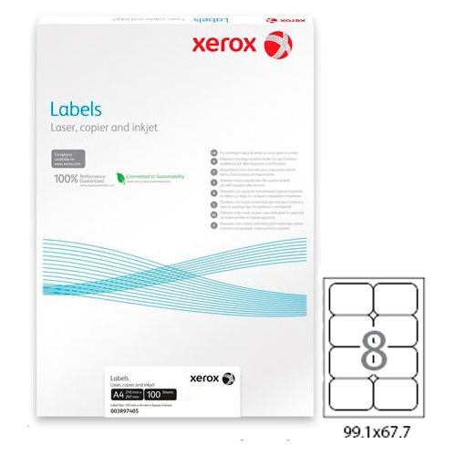 Этикетка самоклеящаяся Xerox Labels, A4, размер 105*71,25 мм, 8 этикеток, матовая, 100 листов / Самоклеящиеся этикетки универсальные