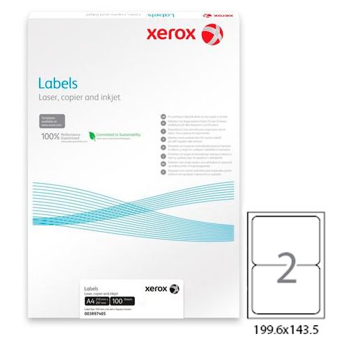 Этикетка самоклеящаяся Xerox Labels, A4, размер 210*148,5 мм, 2 этикетки, матовая, 100 листов / Самоклеящиеся этикетки универсальные