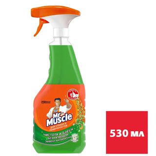 Средство для мытья стекол Mr.Muscle, с распылителем, 530 мл / Средства для мытья стекол