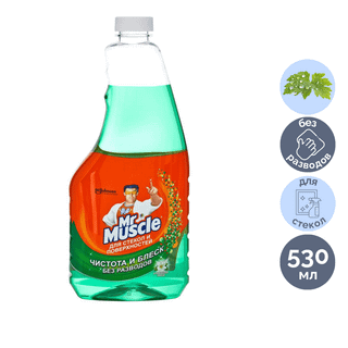 Средство для мытья стекол Mr.Muscle, сменный флакон, 530 мл, зеленый / Средства для мытья стекол