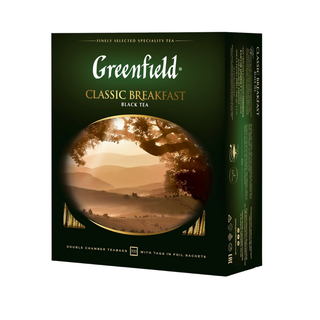 Шай Greenfield Classic Breakfast, қара шай, 100 қалташа / Қалташалардағы шай