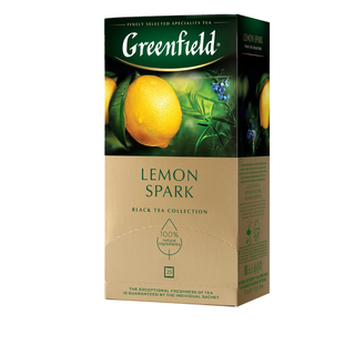 Шай Greenfield Lemon Spark, қара шай, 25 қалташа / Қалташалардағы шай