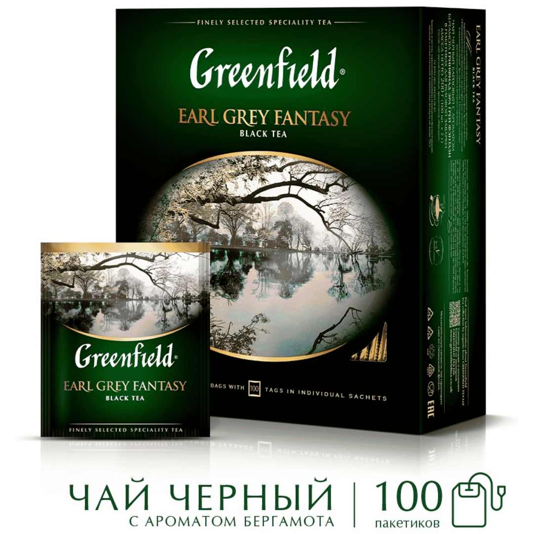 Шай Greenfield Earl Grey Fantasy, бергамот қосылған қара шай, 100 қалташа / Қалташалардағы шай №3