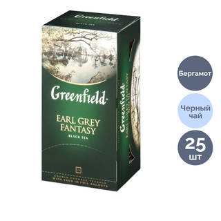 Шай Greenfield Earl Gray Fantasy, бергамотты қара шай, 25 қалташа / Қалташалардағы шай